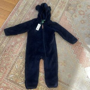 NWT L.L. Bean baby Hi-Pile Fleece Bunting in navy - 12-18 months